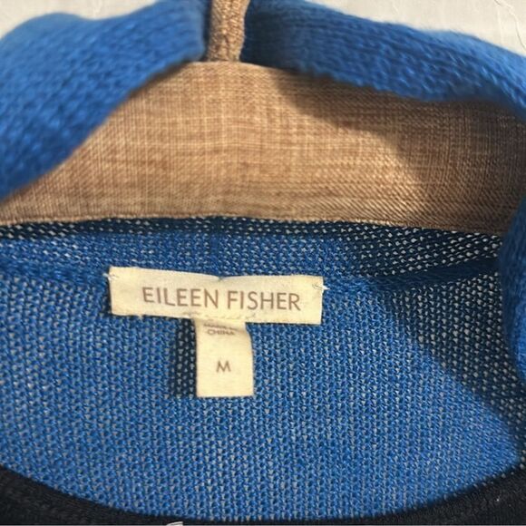 Eileen Fisher M Azure Blue Open Front Knit Short Sleeve Linen Cardigan - Picture 8 of 12